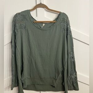 Free People Olive Embroidered Sweatshirt